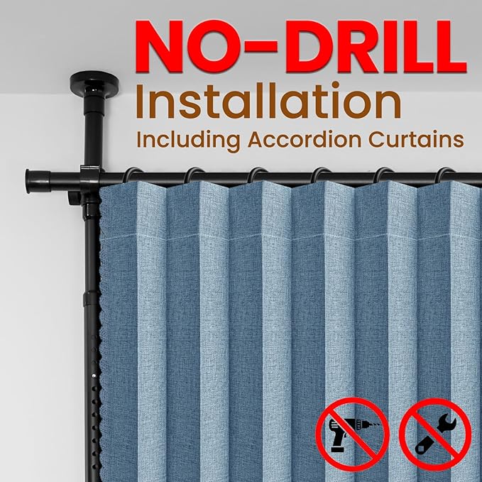 100% Blackout Room Divider Curtains Sets Blue 2 Panels W100 x L96in No Drill - Image 3