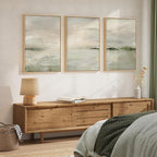 Large Framed Sage Green Abstract Landscape Wall Art, 3 Piece Modern Canvas - Image 2