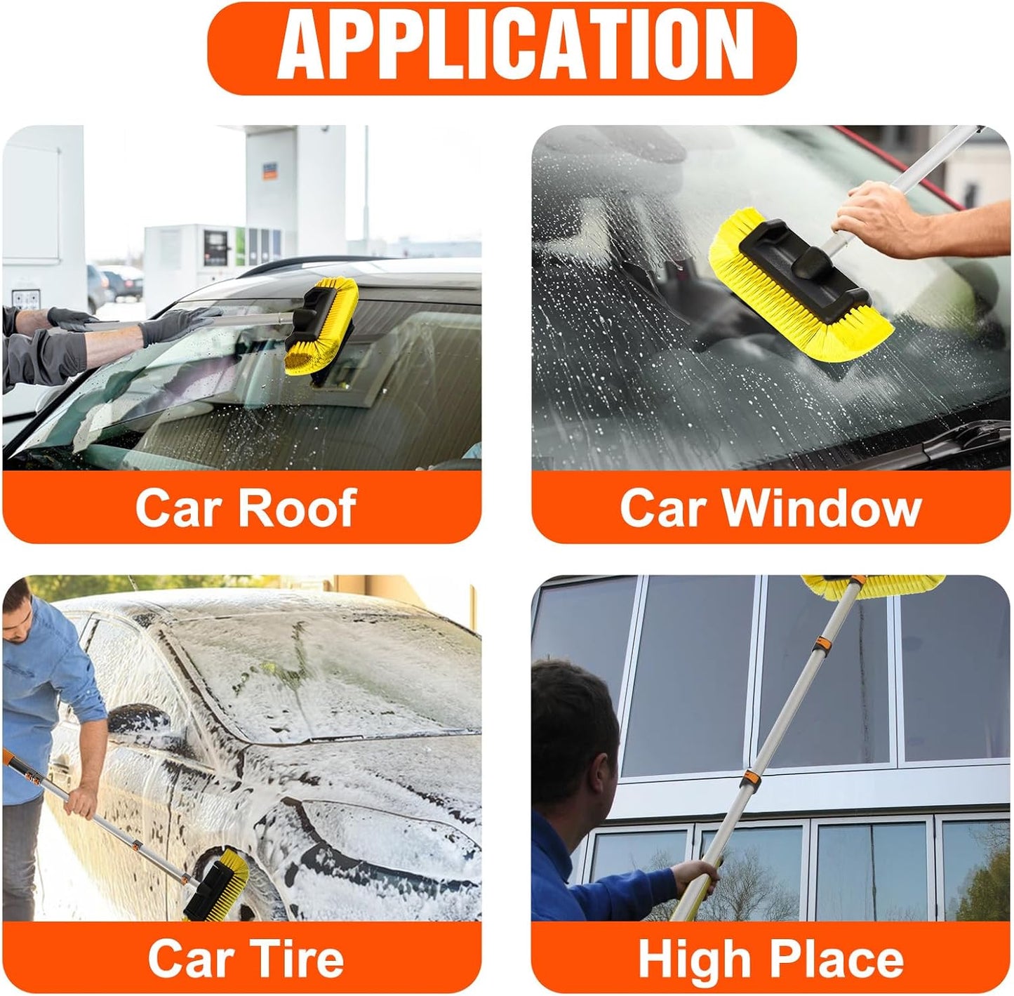 12FT Car Wash Brush with Long Handle, Car Cleaning Brush with 12 Inch Soft Bristle, Solar Panels Cleaner with Telescoping Pole for RV, Truck, Boat, House Siding