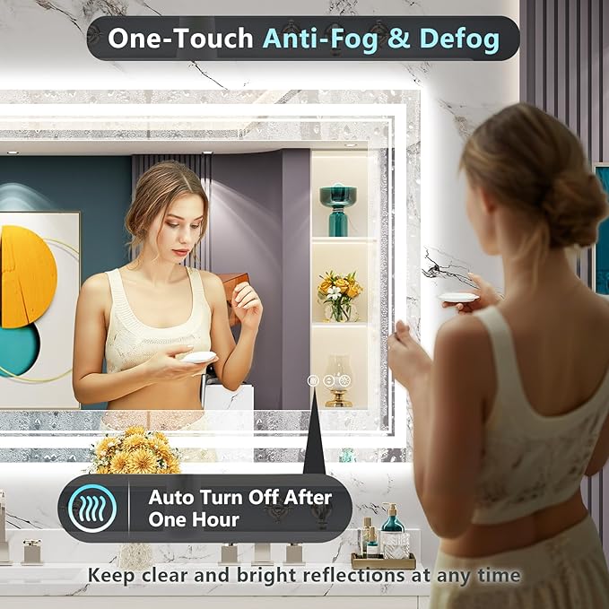 48x28 LED Bathroom Mirror with Lights, Backlit and Front Lit Anti-Fog Lighted - Image 5
