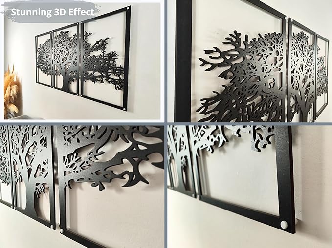 Vailla Tree of Life Wall Art 3pcs Family Tree Wall Decor 3D Wooden Wall Hanging - Image 4