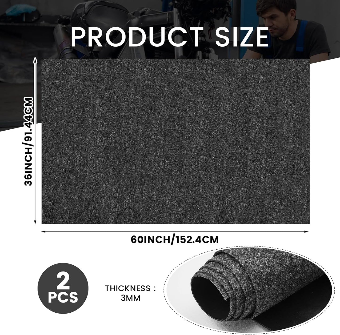 2 Pcs 36 x 60 Inch Oil Spill Mat for Driveway Garage Under Car Leaks Absorbent Oil Pad, Black Rubber Mat Garage Floor Protecting with Waterproof Backing, Reusable, Washable, Non Slip