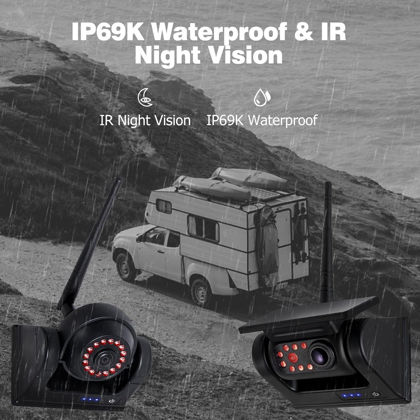 10.1" 4-Magnetic Wireless RV Backup Camera, HD1080P DVR Monitor, IP69 Waterproof & IR Night Vision 4x9600mAh Rechargeable Cameras, 2 Side Camera & 2 Rear Camera for Trailer Truck Camper-WS4