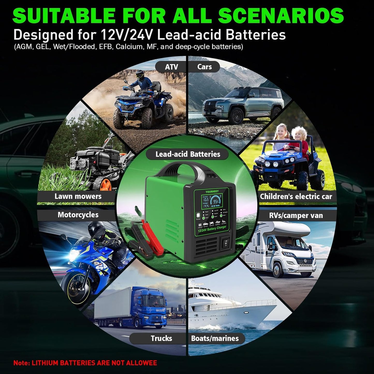 12V/24V Car Battery Charger Heavy Duty, 0-15A Automatic Battery Maintainer with Auto Shutoffs,Repair&Winter Mode,Fast/Slow Rates,Smart Trickle Charger and Desulfator,for Boat Motorcycle Lawn Mower