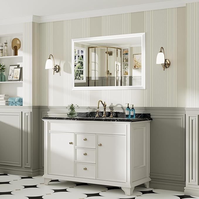 48x30 Inch White Bathroom Mirror - Image 3