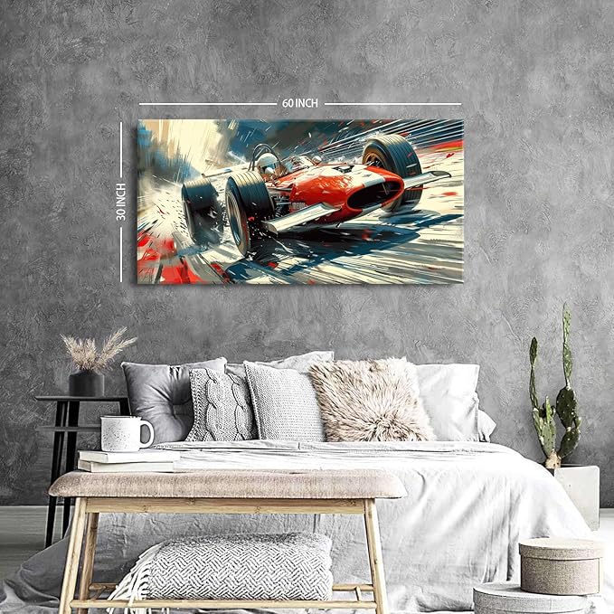 Vintage Formula Race Car Wall Art Abstract Racing Car Canvas Painting Retro - Image 5