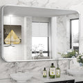 Brushed Nickel Bathroom Wall Mirror, Tempered Glass, Shatter Proof, Hangs by Minuover
