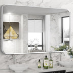Brushed Nickel Bathroom Wall Mirror, Tempered Glass, Shatter Proof, Hangs by Minuover