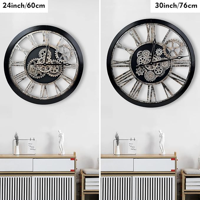 The B-Style Large Real Moving Gears Wall Clock 30 inch Rustic Retro Industrial - Image 2