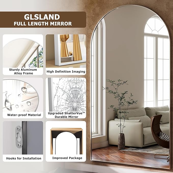 GLSLAND-30x71 inch Wall Mount Arched Full Length Mirror-Aluminum Alloy Frame - Image 4