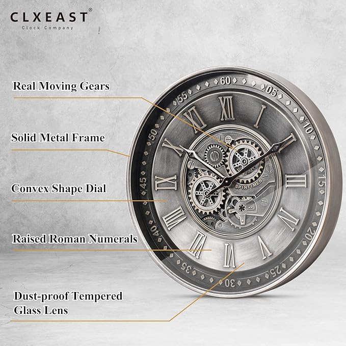 CLXEAST 24 Inch Large Moving Gear Wall Clock - Image 2