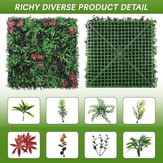 Grass Wall Panels 12 Pack 20"x20", Artificial Hedge Greenery Wall Backdrop - Image 2