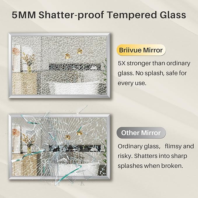 60x36 Inch Brushed Silver Bathroom Mirror - Image 7