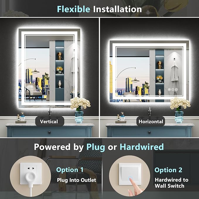 30x36 LED Bathroom Mirror with Lights, Backlit and Front Lit Anti-Fog Lighted - Image 6