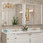 LOAAO 38x38 Inch White Metal Framed Bathroom Mirror - Image 4