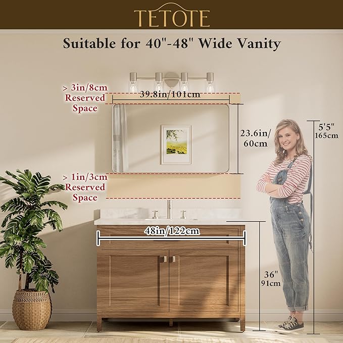 TETOTE Brushed Nickel Bathroom Mirror 40 x 24 Inch - Image 8