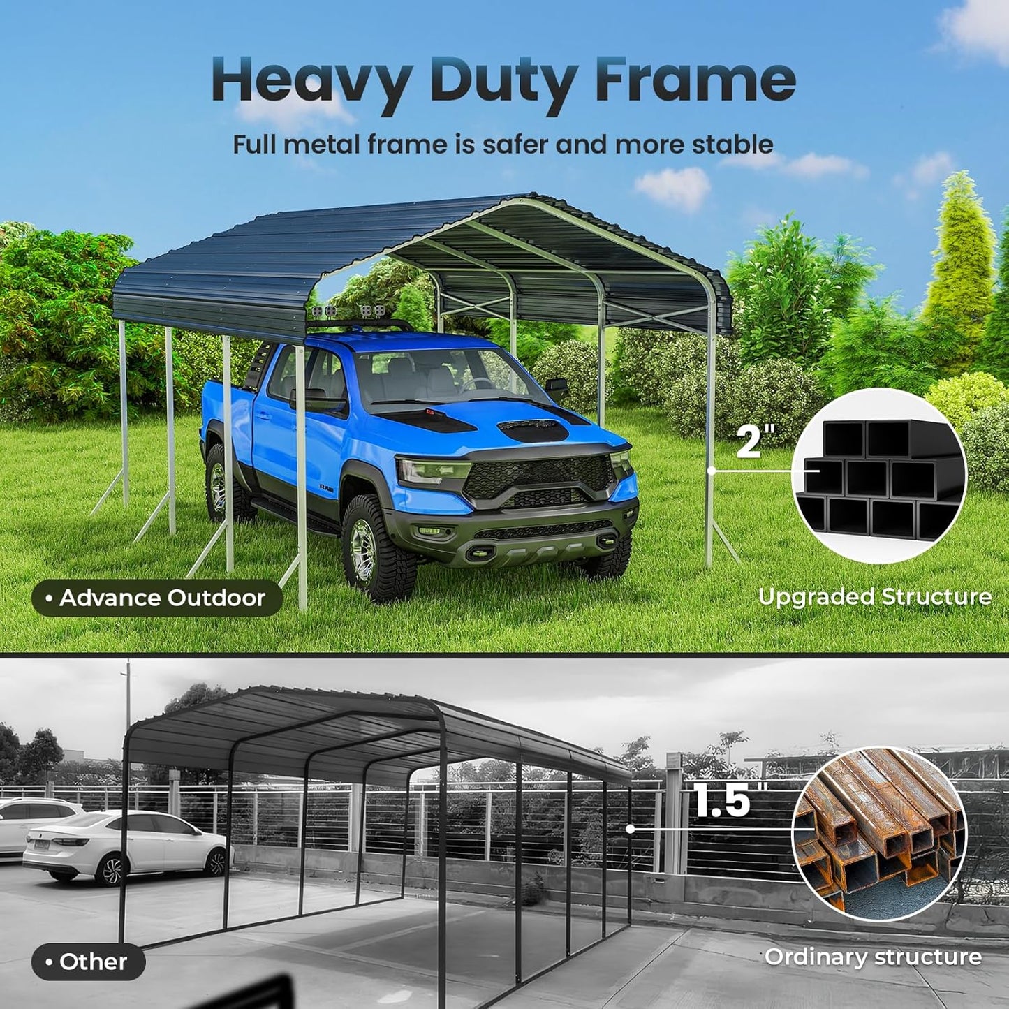 10x15' Heavy Duty Metal Carport – Sturdy Structure, All-Weather Protection, Easy Assembly for Cars, Trucks, Boats, Tractors, and Outdoor Storage (Grey, 10x15FT)