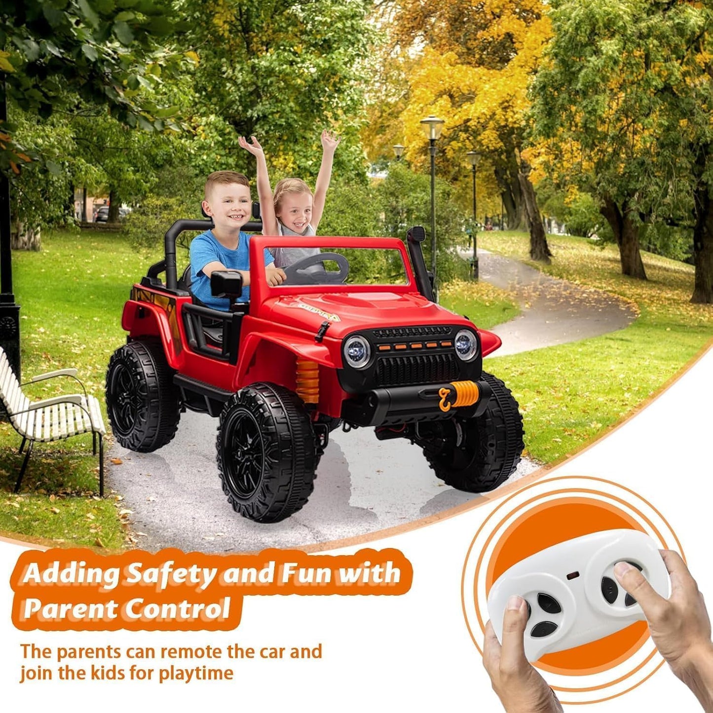 Hetoy 24V 2 Seater Ride On Car for Kids, Electric Truck with Remote Control, Ride on Truck w/ 4-Wheeler Suspension, 4x55W Powerful Engine, 4WD Battery Powered, LED Lights, Soft Braking(Red)