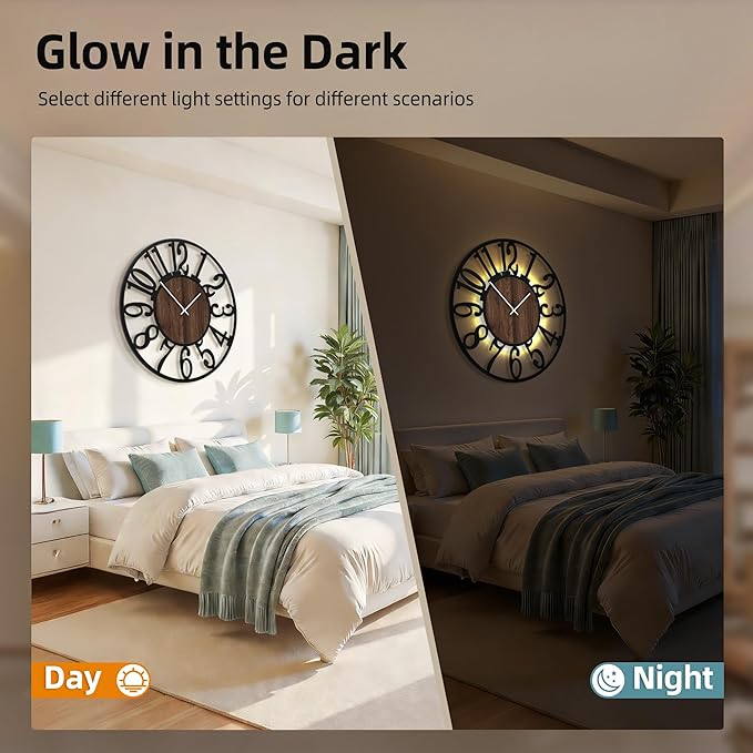 30'' Large Wall Clock with Adjustable Night Light, Glow in The Dark Decorative - Image 3