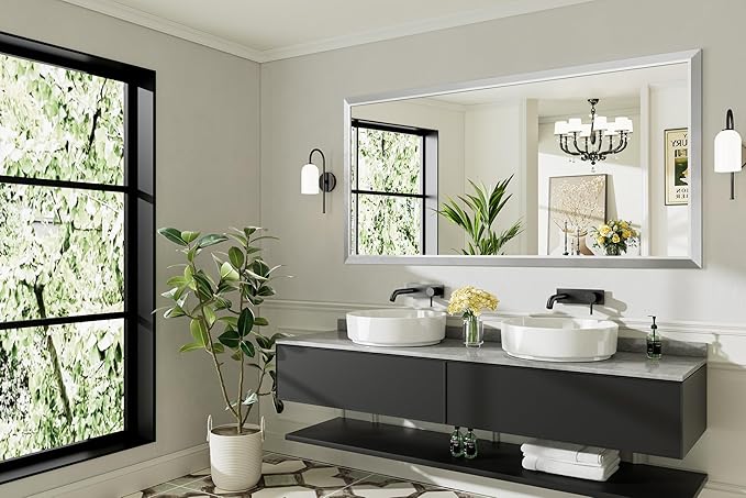72x36 Inch Brushed Silver Bathroom Mirror - Image 8