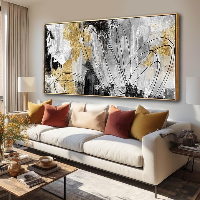 Large Canvas Wall Art Gold Abstract Paintings 29x58 Inch Wooden Framed Artwork - Image 2
