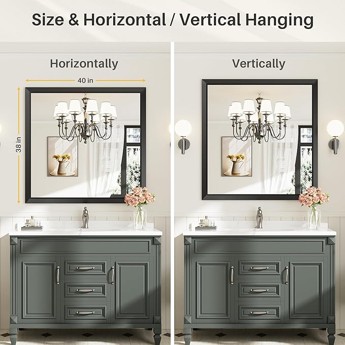 Briivue 40x38 Inch Black Bathroom Mirror - Image 6