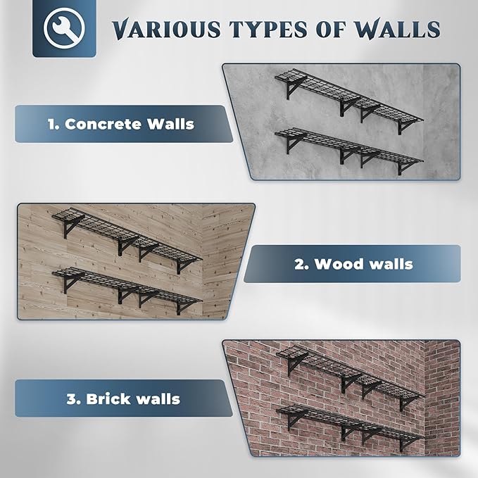 Jusgym 4 Pack Heavy Duty Garage Wall Shelving Set, Wall Mounted Garage Shelves - Image 3