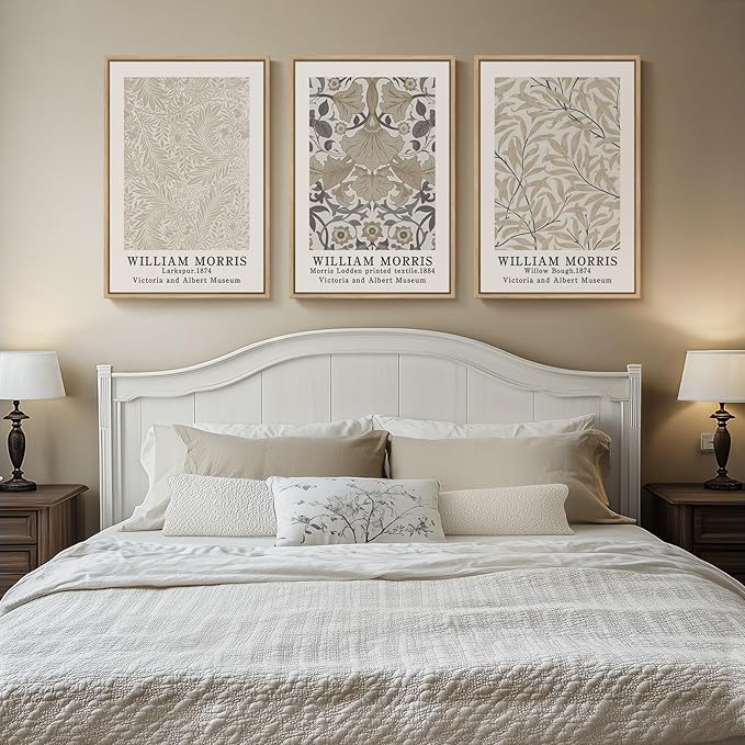 Framed Large William Morris Vintage Wall Art Set of 3, Large Neutral Botanical - Image 4