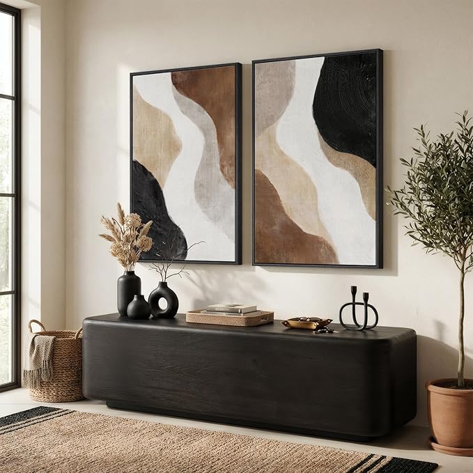 Large Framed Neutral Abstract Wall Art Set of 2 - Image 8