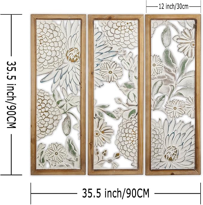 XIAOAIKA Boho Carved Wall Art Decor, 35.5 Inch Hand-Carved Panels, Antique - Image 2