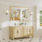 60x40 Inch Bathroom Mirror for Wall, Anti-Rust Oak Wood Grain Metal Framed - Image 3