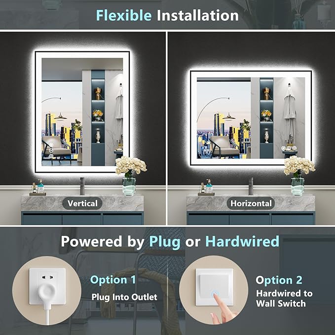 24x36 Black Framed LED Bathroom Mirror - Image 7