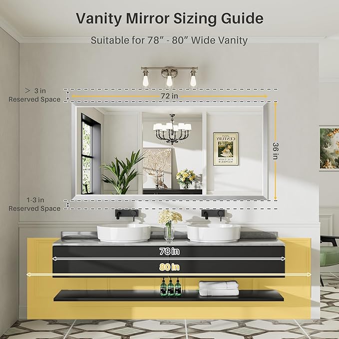 72x36 Inch Brushed Silver Bathroom Mirror - Image 2