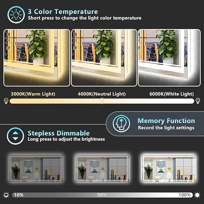 77x36 LED Bathroom Mirror with Lights, Backlit and Front Lit Anti-Fog Lighted - Image 4