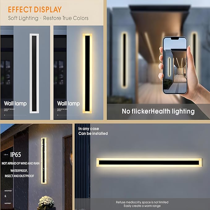 2Pack 39inch Long Outdoor Modern LED Wall Light, 30W Waterproof IP65 Warm White - Image 4