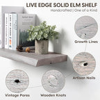 Long Live Edge Floating Shelf, 55 Inch Solid Elm Wood - Image 4