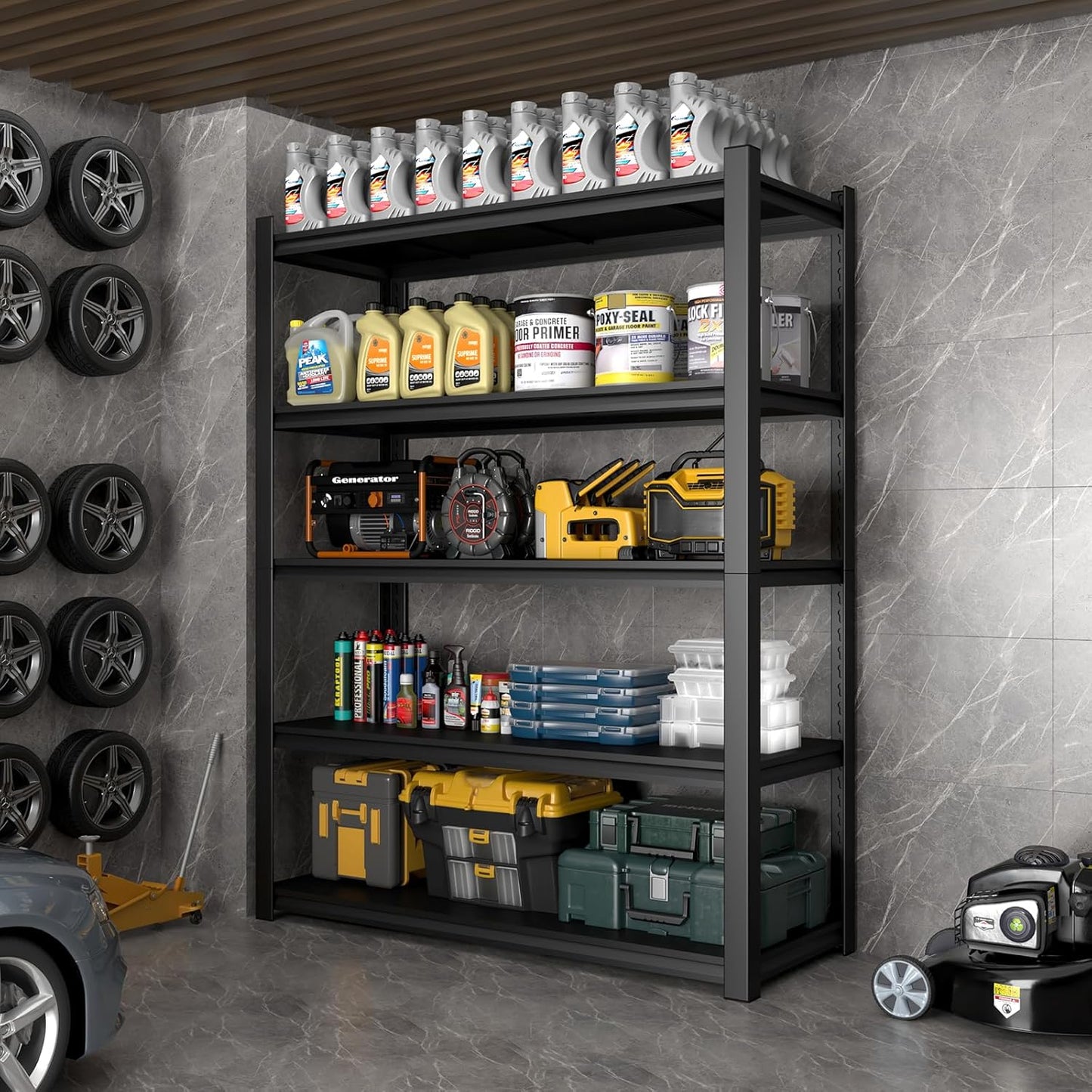 Heavy Duty Shelving,5-Tier Metal Storage Shelves,Metal Shelves for Garage Storage,Steel Shelving 24" D x 47" W x 72" H