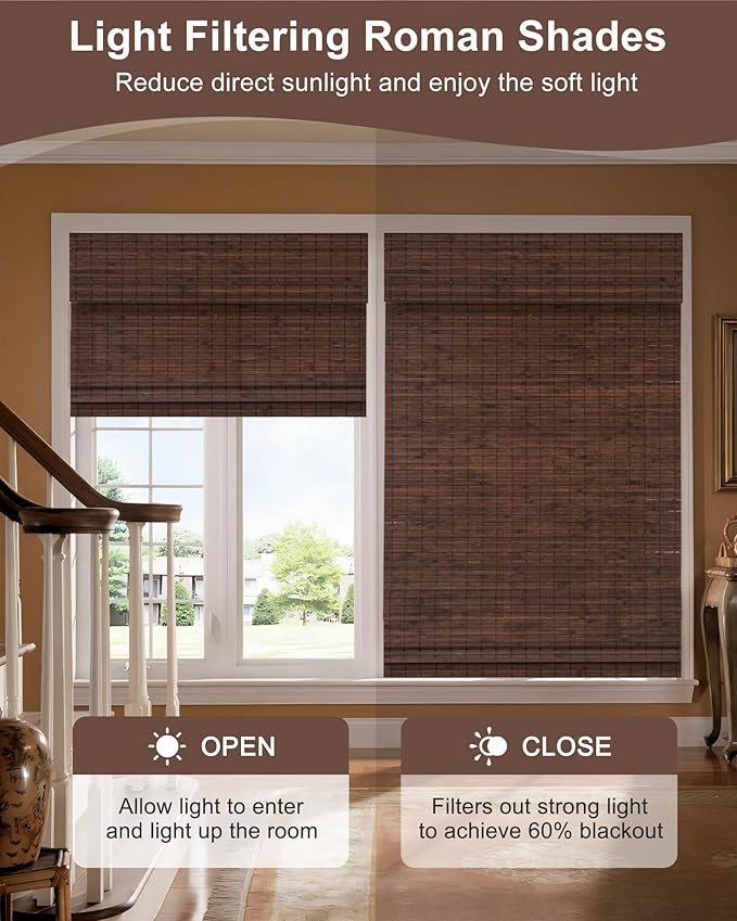 60''W X 72''H Cordless Bamboo Roman Shades - Image 3