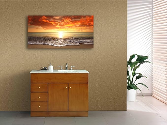 Baisuart S0162 Canvas Prints Wall Art Sunset Ocean Beach Pictures Photo - Image 3