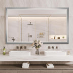 Amorho Bathroom Mirror, 55x32 Inch Silver Thick Metal Framed Wall Mirrors by Amorho