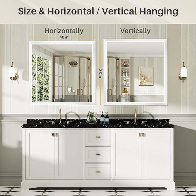 40x38 Inch White Bathroom Mirror - Image 6