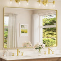 TETOTE 60 x 40 Inch Brushed Gold Frame Mirror, Brass Bathroom Vanity Mirror by TETOTE