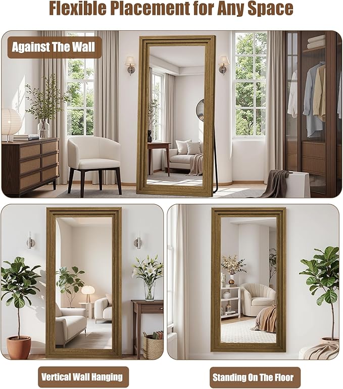 Full Length Mirror 71"x30", Large Solid Wood Frame Floor Mirror, Leaning Floor - Image 4