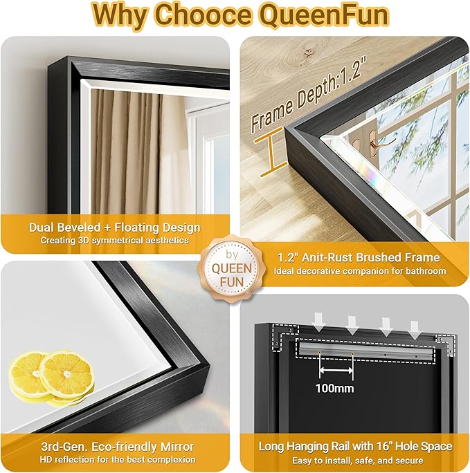 Black Framed Mirror for Bathroom, 30x36 Inch Black Rectangle Beveled Bathroom - Image 8