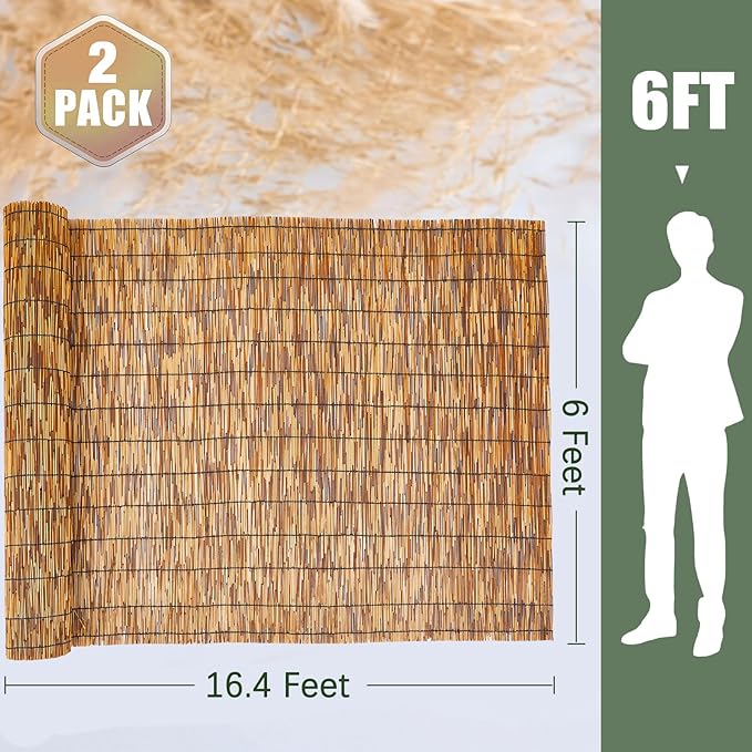 Barydat 2 Pcs 6 x 16.4 ft Reed Fence Roll, 85% Shade Bamboo Privacy Screen - Image 2