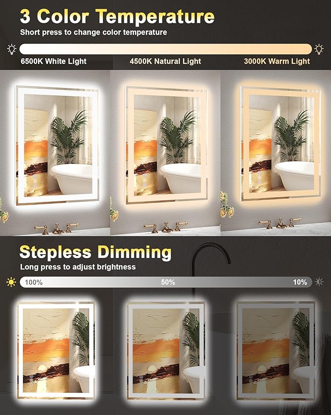 40x30 LED Bathroom Mirror with Lights, Super Bright Front & Backlit Vanity - Image 2