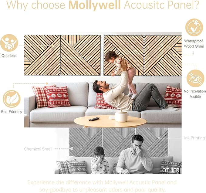Mollywell Art Acoustic Wall Panels, 24x24 Inch 8 Pack, Wood Veneer, Sound - Image 4