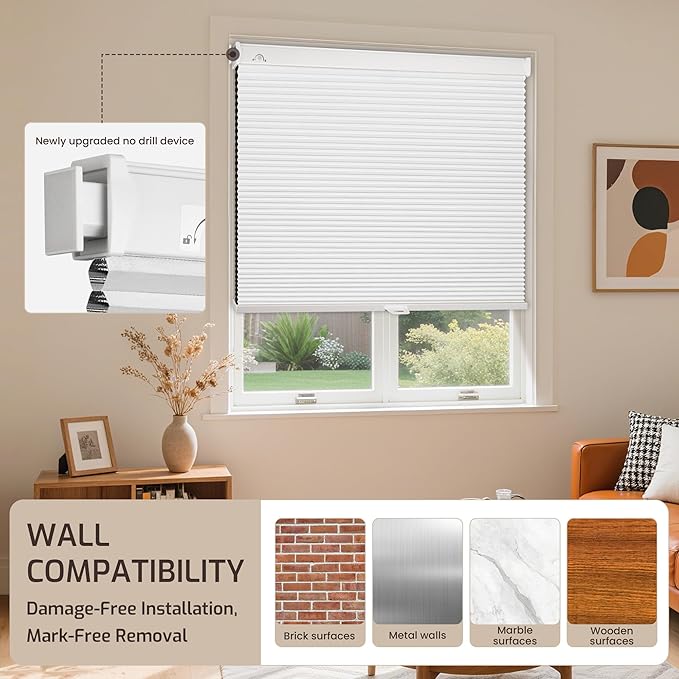 Grandekor No Drill No Tools Cordless Cellular Shades, 45.5" W x 64" H, UV - Image 8