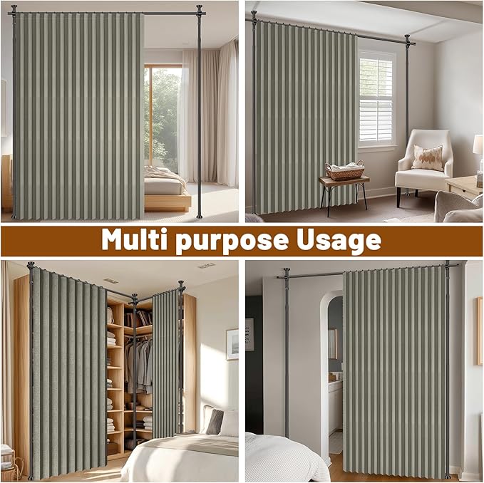 100% Blackout Room Divider Curtains Sets Grey W100 x L84 in 2 Panels No Drill - Image 7
