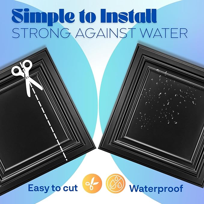 Art3d 48-Pack PVC Drop Ceiling Tiles, 2ft x 2ft, Deep Black - Image 4